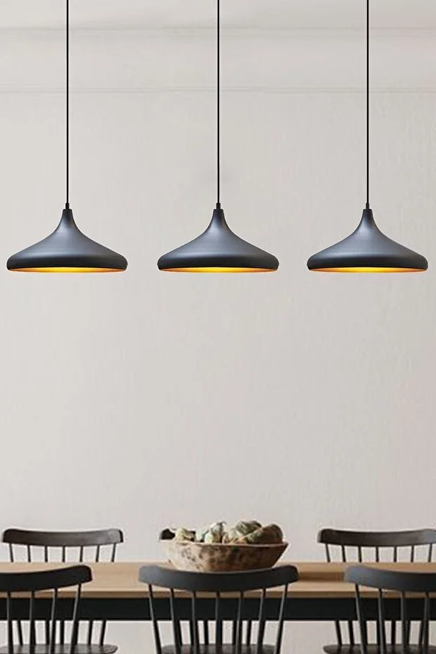 Üçlü Champion Siyah Sarkıt Lamba Yemek Masası Oturma Odası Mutfak Salon Otel Showroom Hol